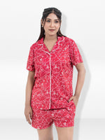 Women’s Notch Collar Sleepwear Set – Short Sleeve All Over Print Pajama Top & Shorts, Soft Comfortable Nightwear
