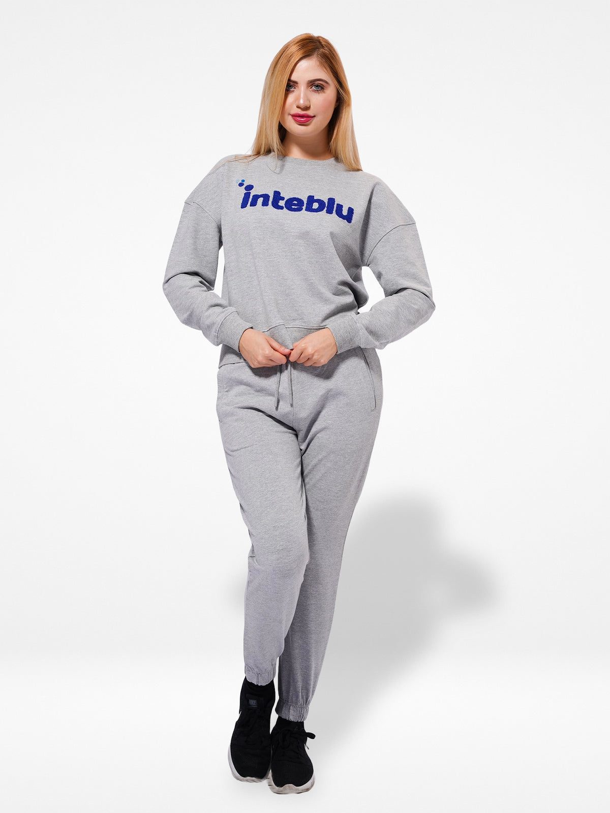 Women’s Two-Piece Sweatshirt Set – Long Sleeve Top & Jogger Pants, Terry Knit Fabric.