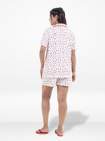 Women’s Notch Collar Sleepwear Set – Short Sleeve All Over Print Pajama Top & Shorts, Soft Comfortable Nightwear