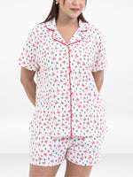 Women’s Notch Collar Sleepwear Set – Short Sleeve All Over Print Pajama Top & Shorts, Soft Comfortable Nightwear