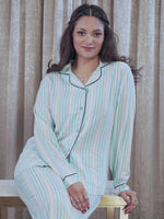 Women Mint Stripe Sleepwear Long Sleeve Pyjama Set