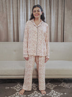 Women Warm Grey FloralSleepwear Long Sleeve Pyjama Set