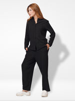 Women Long Sleeve Button Down Shirt High Waist Wide Leg Long Pants Outfits.