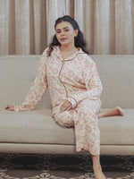 Women Warm Grey FloralSleepwear Long Sleeve Pyjama Set