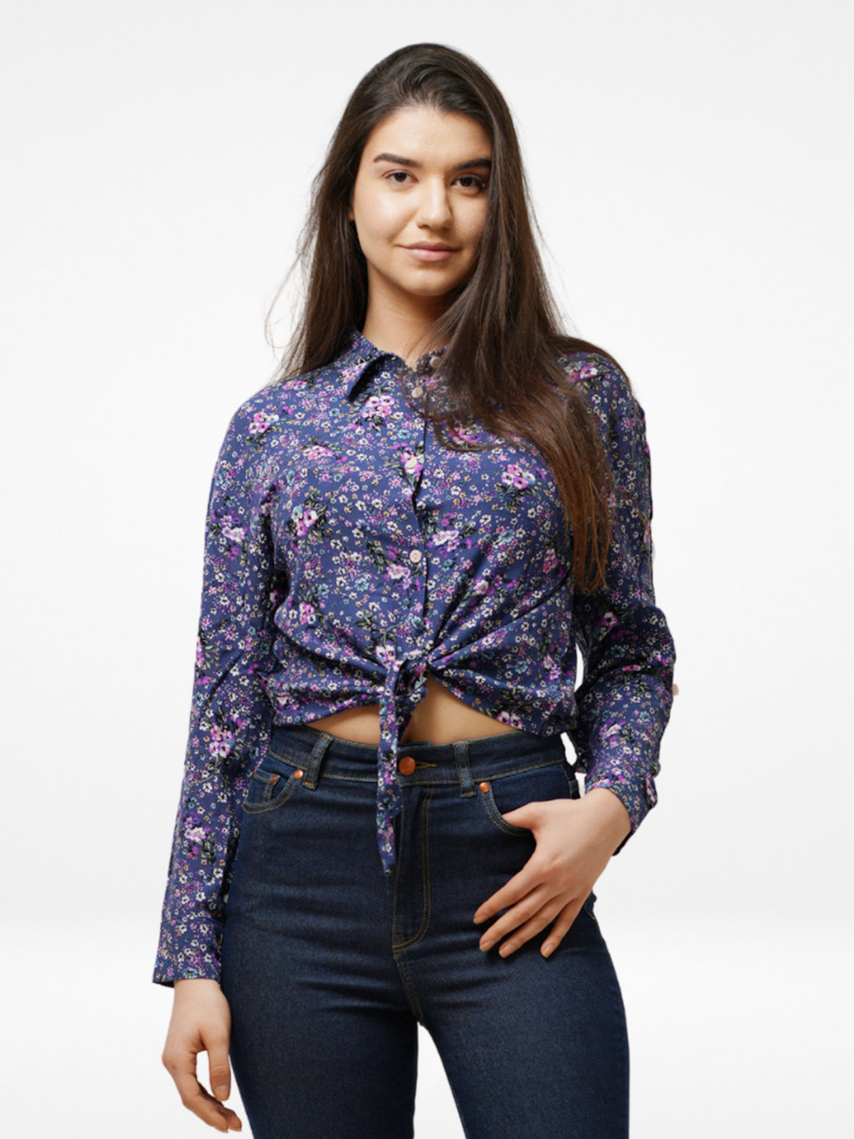 Women's Casual Full Sleeves print Crop Top Shirt