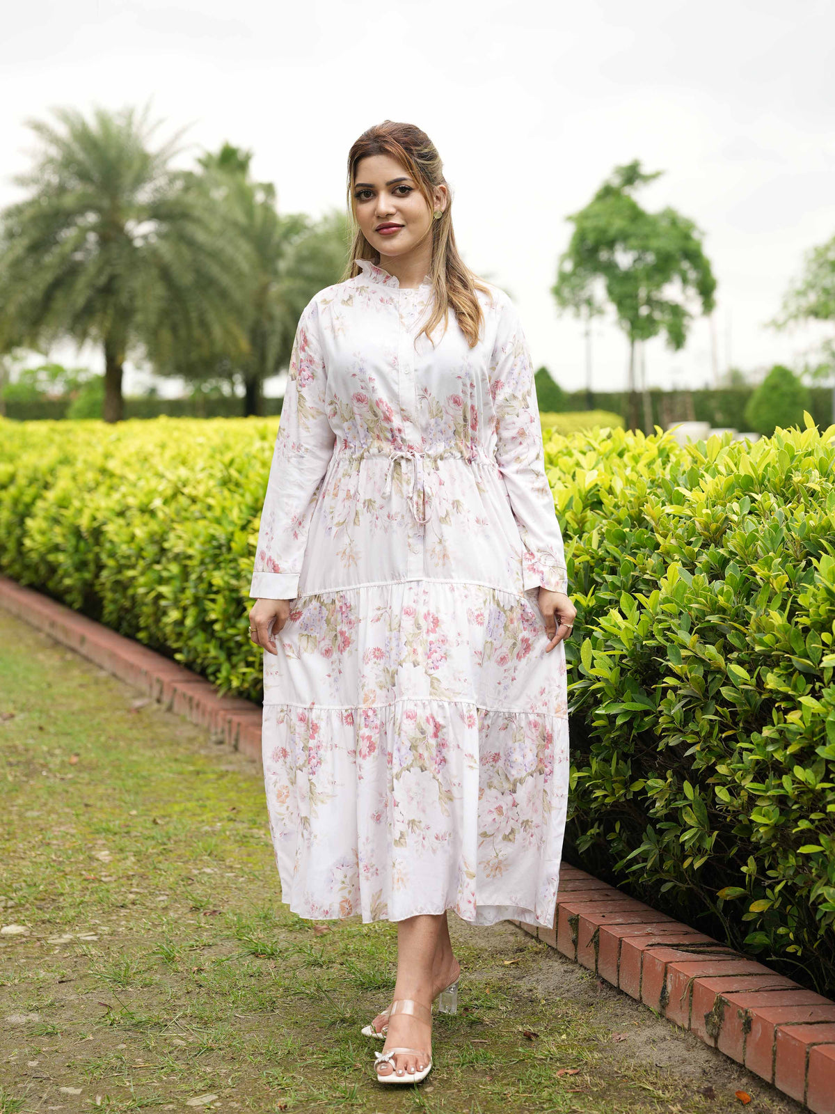 Women’s Floral Long Sleeve Tunic Dress – Elegant Casual Long Top | Lightweight Everyday Wear