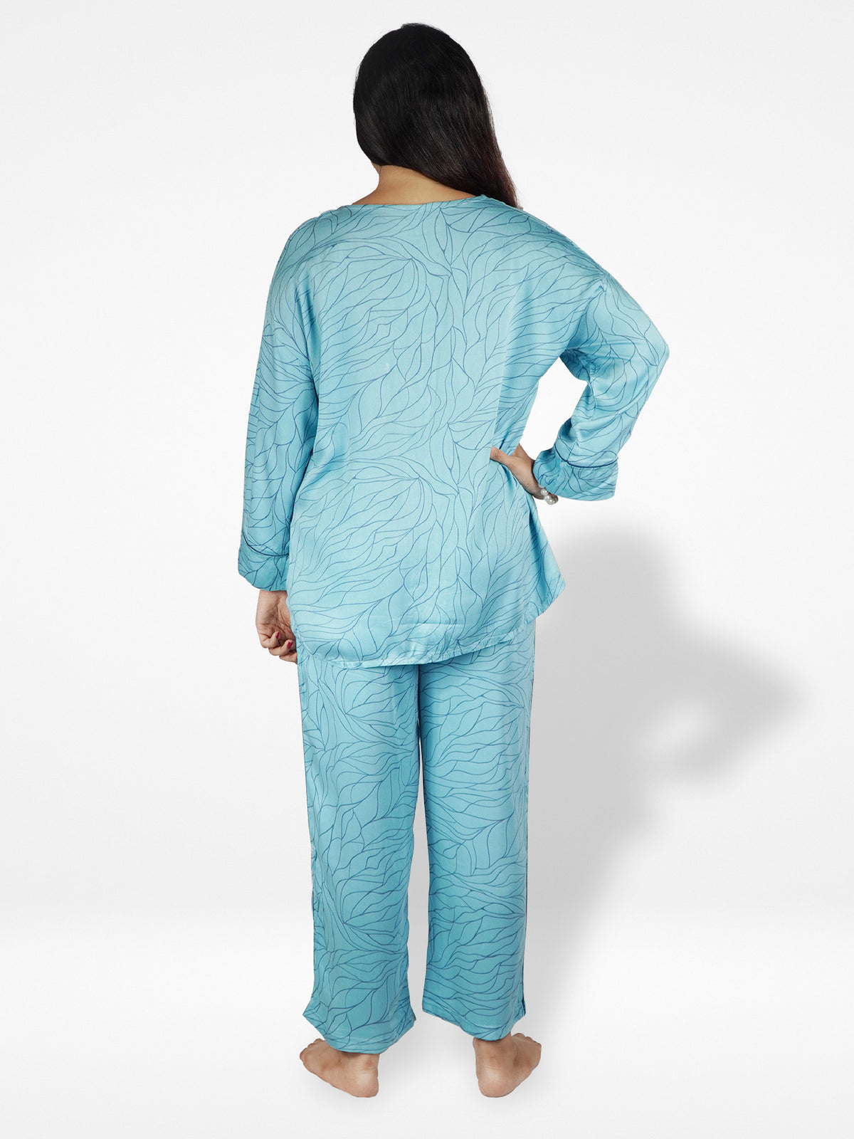 Women Blue Floral Printed Night Suit Set | Shirt and pajama, Nightwear set