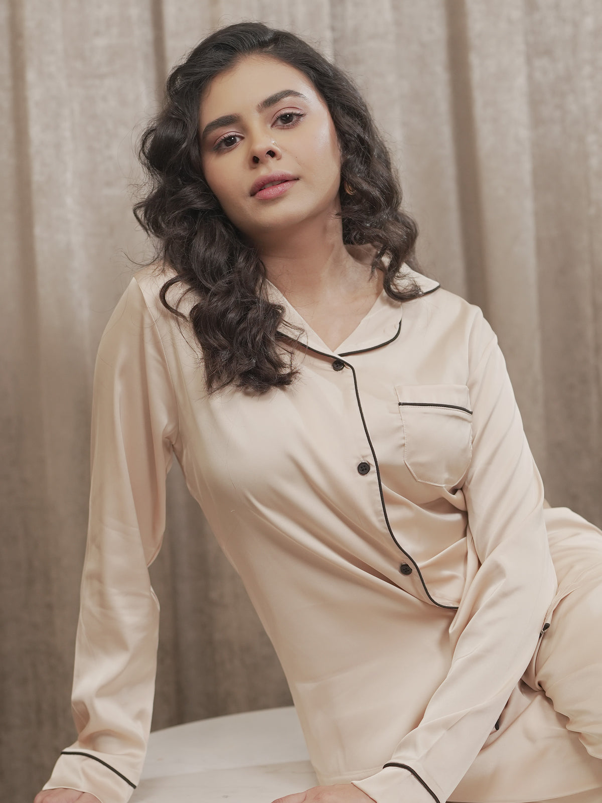 Women's Satin Notch collar & Full Sleeve Sleepwear set |Satin Fabric