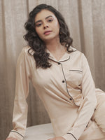 Women's Satin Notch collar & Full Sleeve Sleepwear set |Satin Fabric