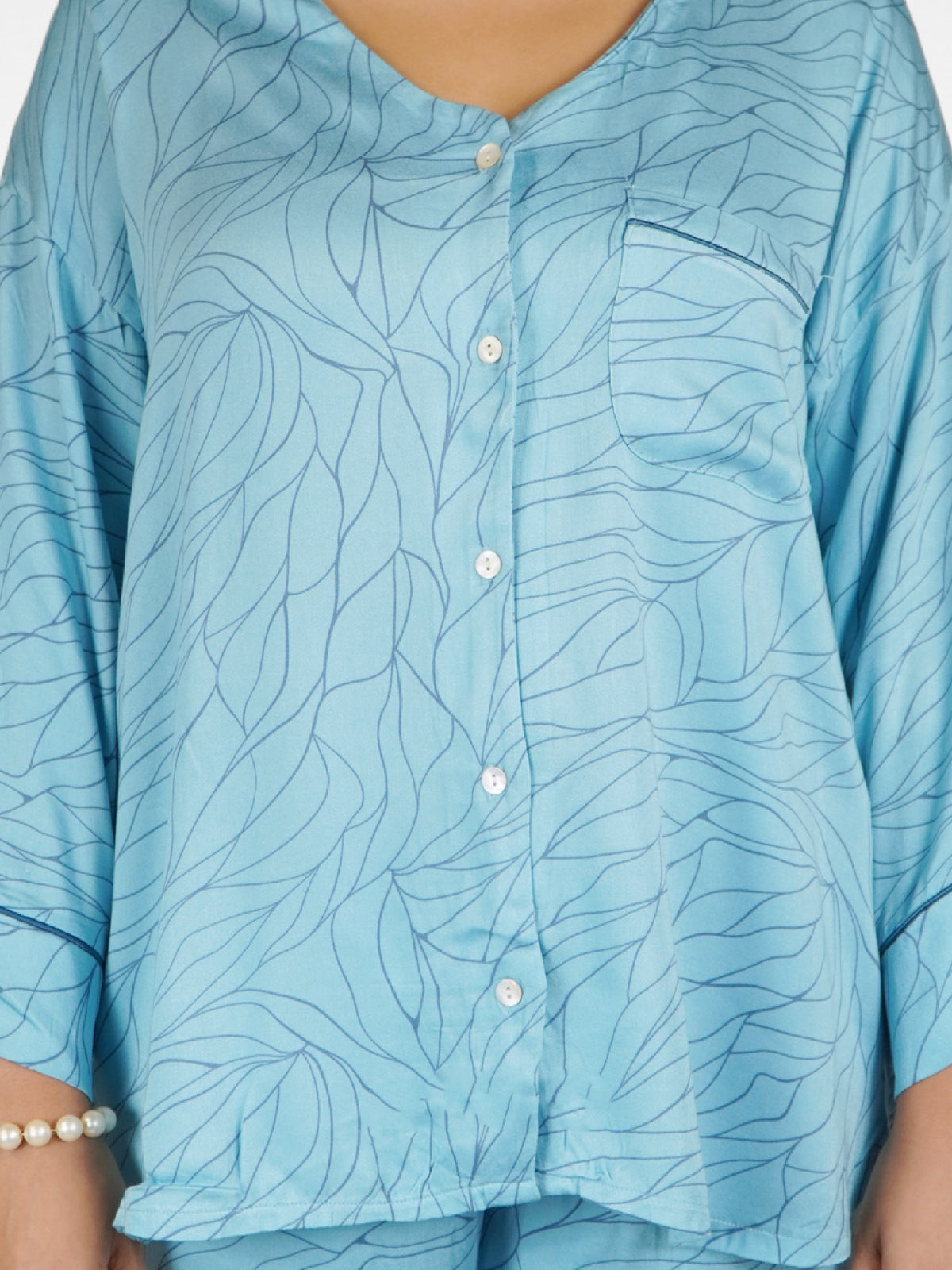 Women Blue Floral Printed Night Suit Set | Shirt and pajama, Nightwear set