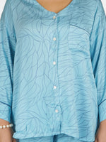 Women Blue Floral Printed Night Suit Set | Shirt and pajama, Nightwear set