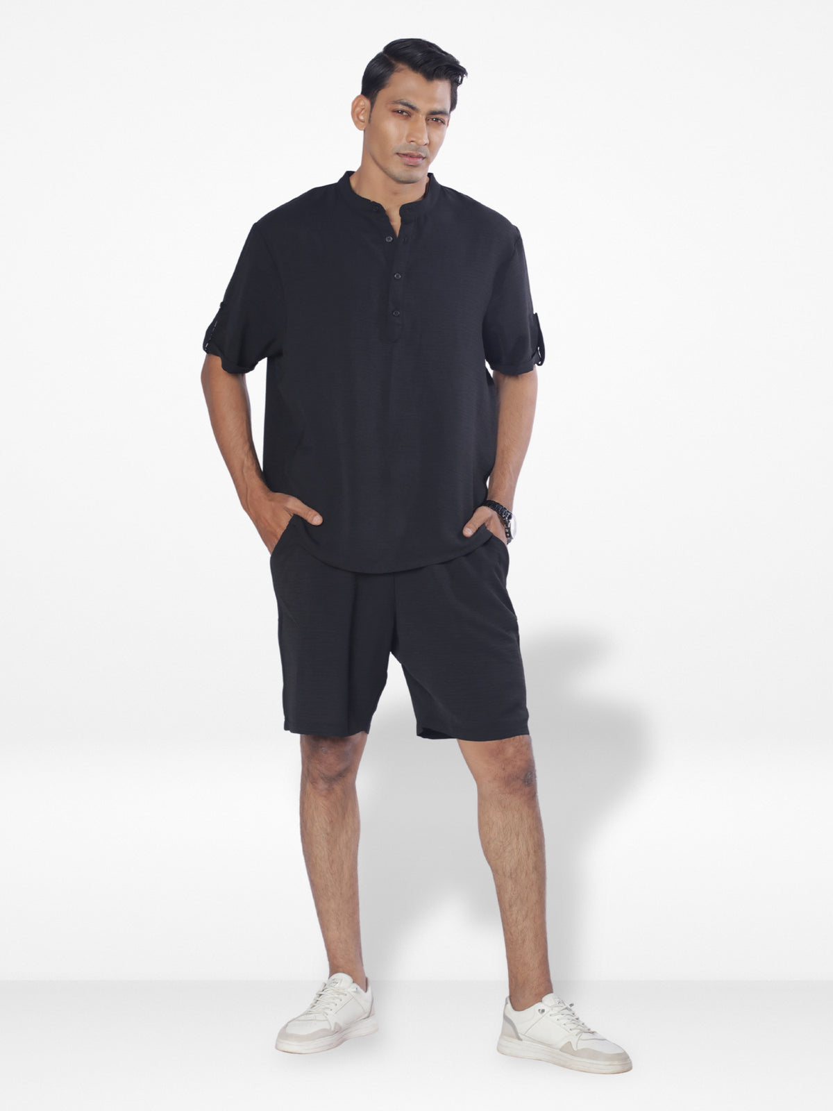 Men's Short Sleeve Shirt & Short Pant Set| Black