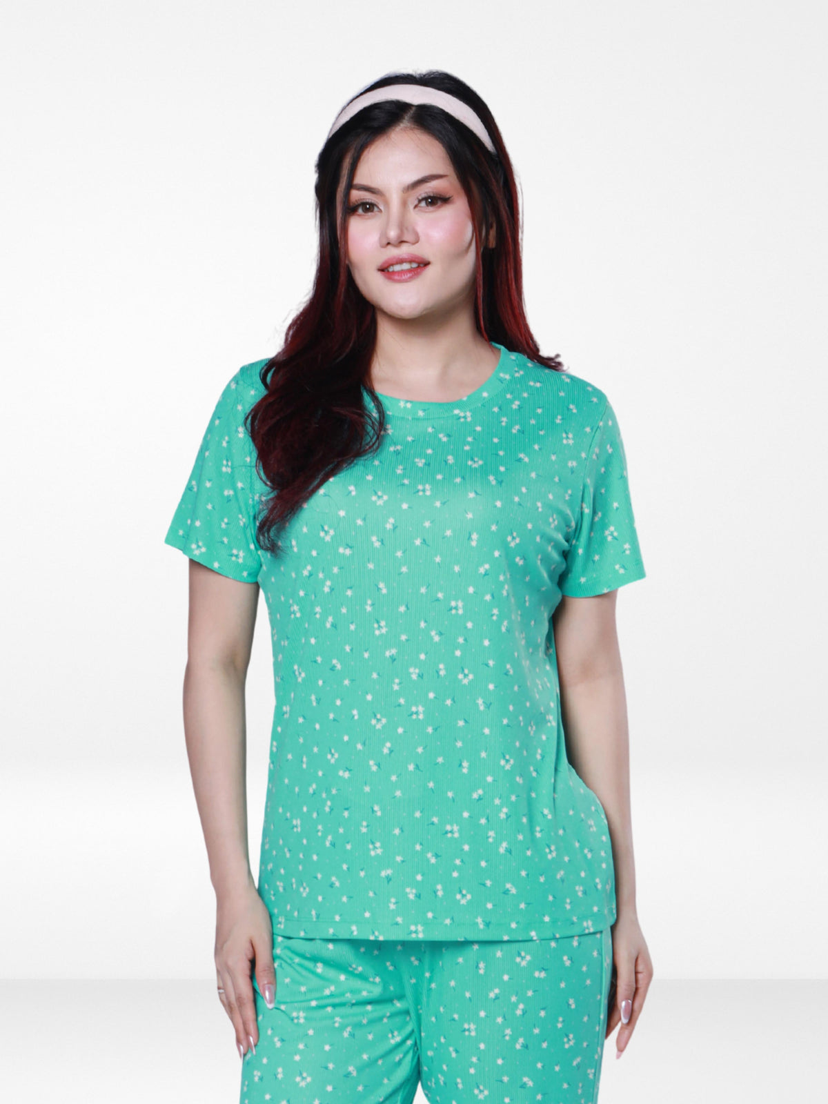 Women’s All Over Printed Short Sleeve Lounge Top | Soft Stretch Yummy Rib Fabric | Crew Neck Casual Sleepwear & Loungewear Top - F.Florida