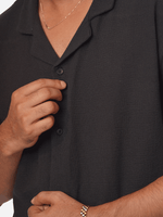 Men's Half-Sleeve Relaxed-Fit Casual Cuban Collar Shirt Black