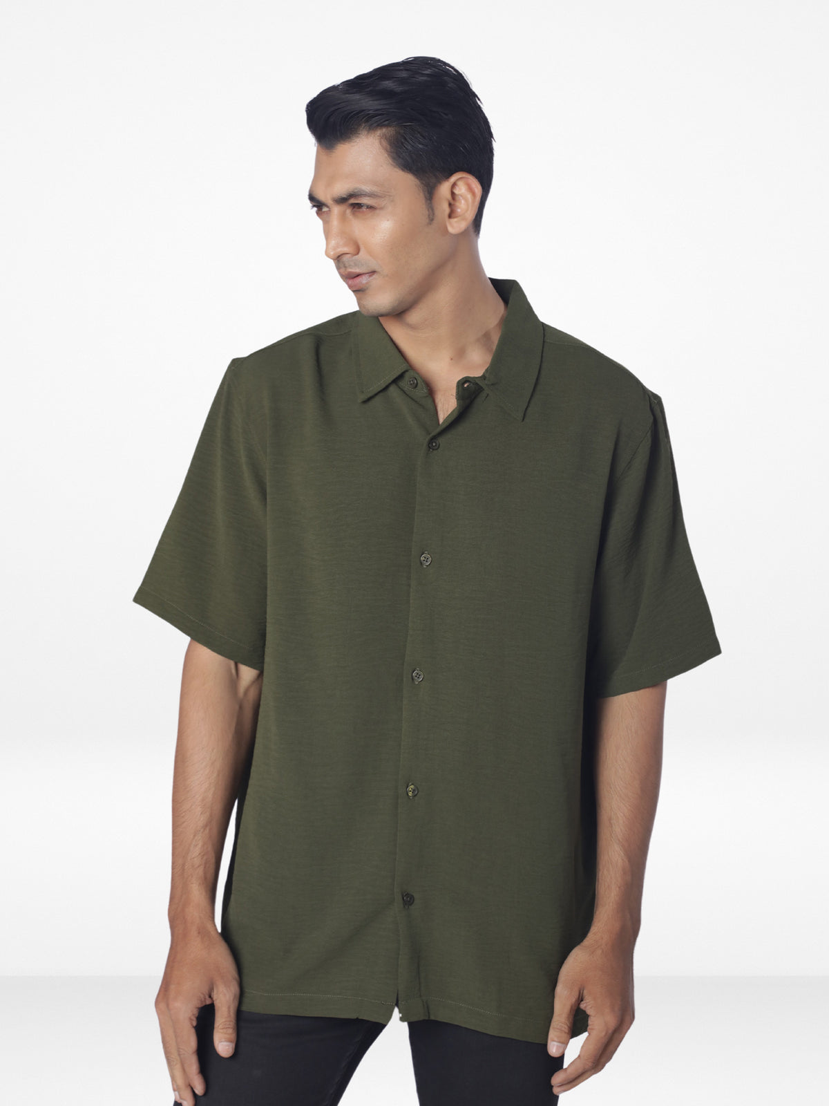 Men's Relaxed-Fit Half-Sleeve Casual Shirt| OLIVE