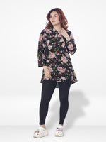 Women Black All Over Print Long Top| Black