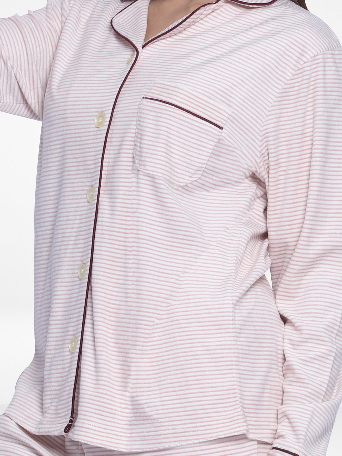 Women Velour Sleepwear Long Sleeve Rosy Aop Pyjama Set