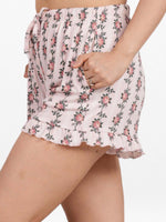 Womens All Over Printed Frill Height Style Bottom Shorts for Trendy Casual Wear - Blushing Bride Rose