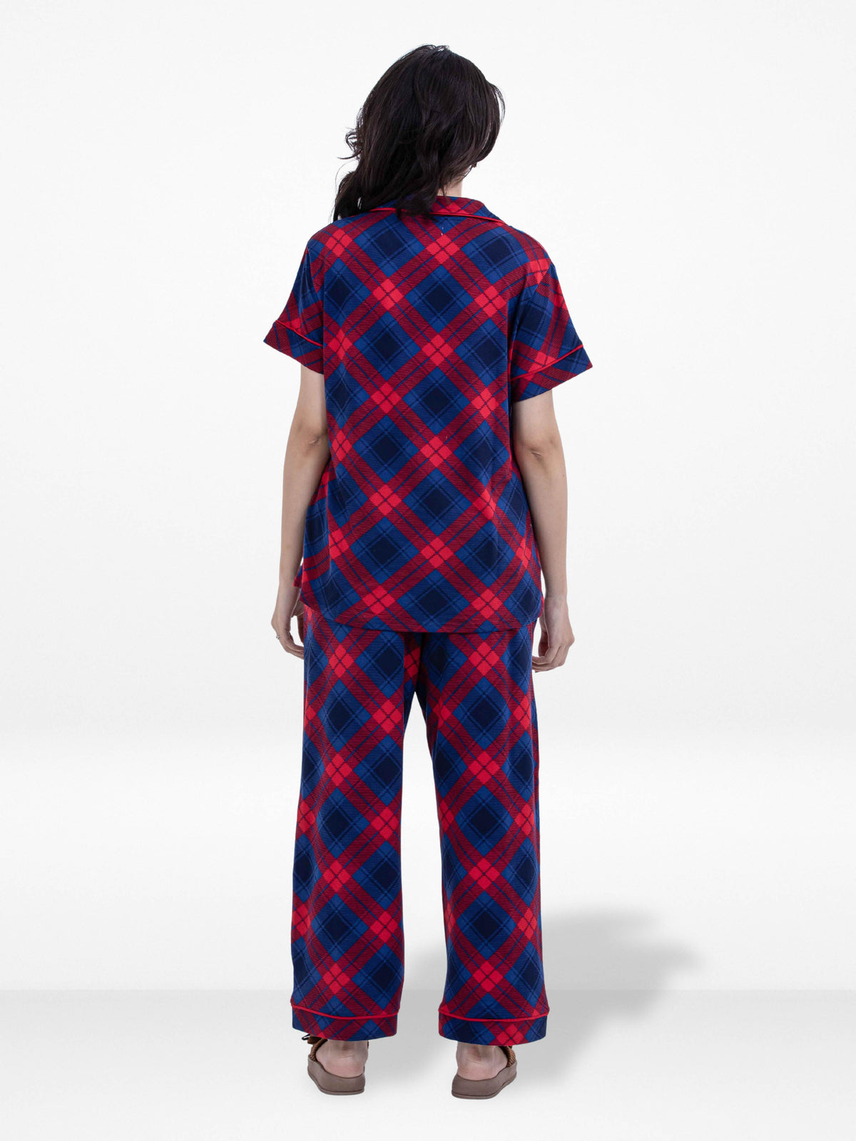 Women Red Checked Printed Suit Shirt & Pyjama Set , Night wear Dress Women's Printed Night Suit Set Shirt & Pyjama | Soft Nightwear Dress, 2 Piece Sleepwear for Women,