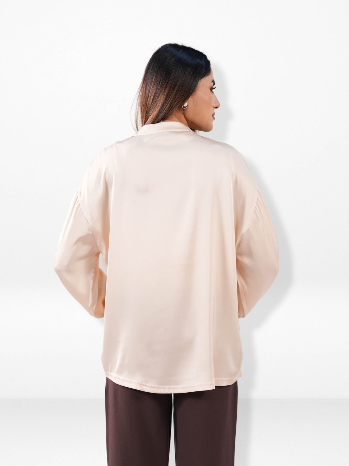 Women’s Satin Band Collar Top – Soft Shiny Blouse | Elegant Party & Everyday Wear