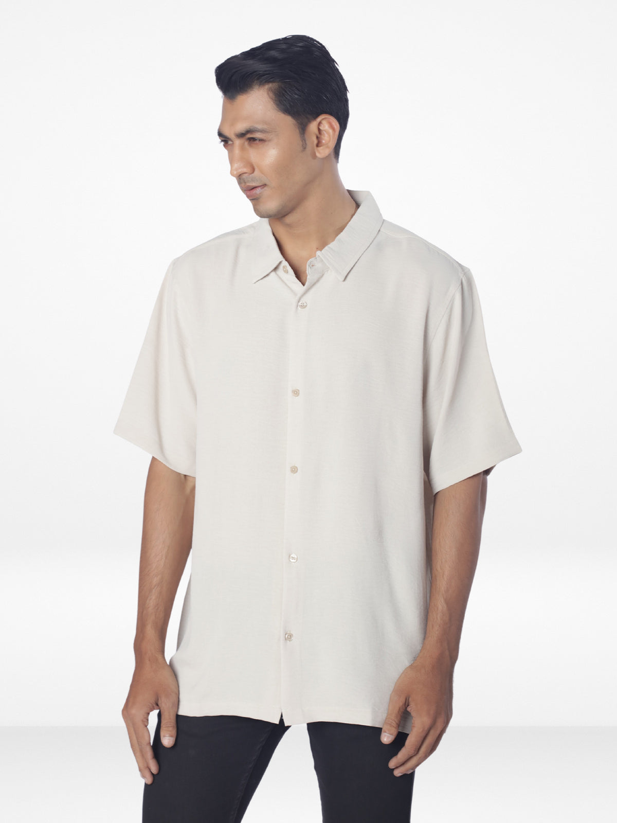 Men's Relaxed-Fit Half-Sleeve Casual Shirt| Beige