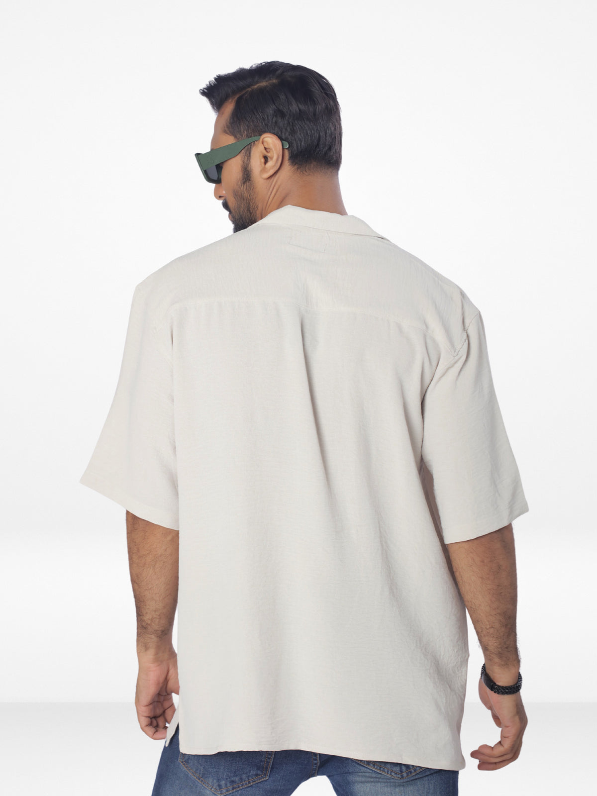 Men's Half-Sleeve Relaxed-Fit Casual Cuban Collar Shirt| BEIGE