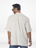 Men's Half-Sleeve Relaxed-Fit Casual Cuban Collar Shirt| BEIGE