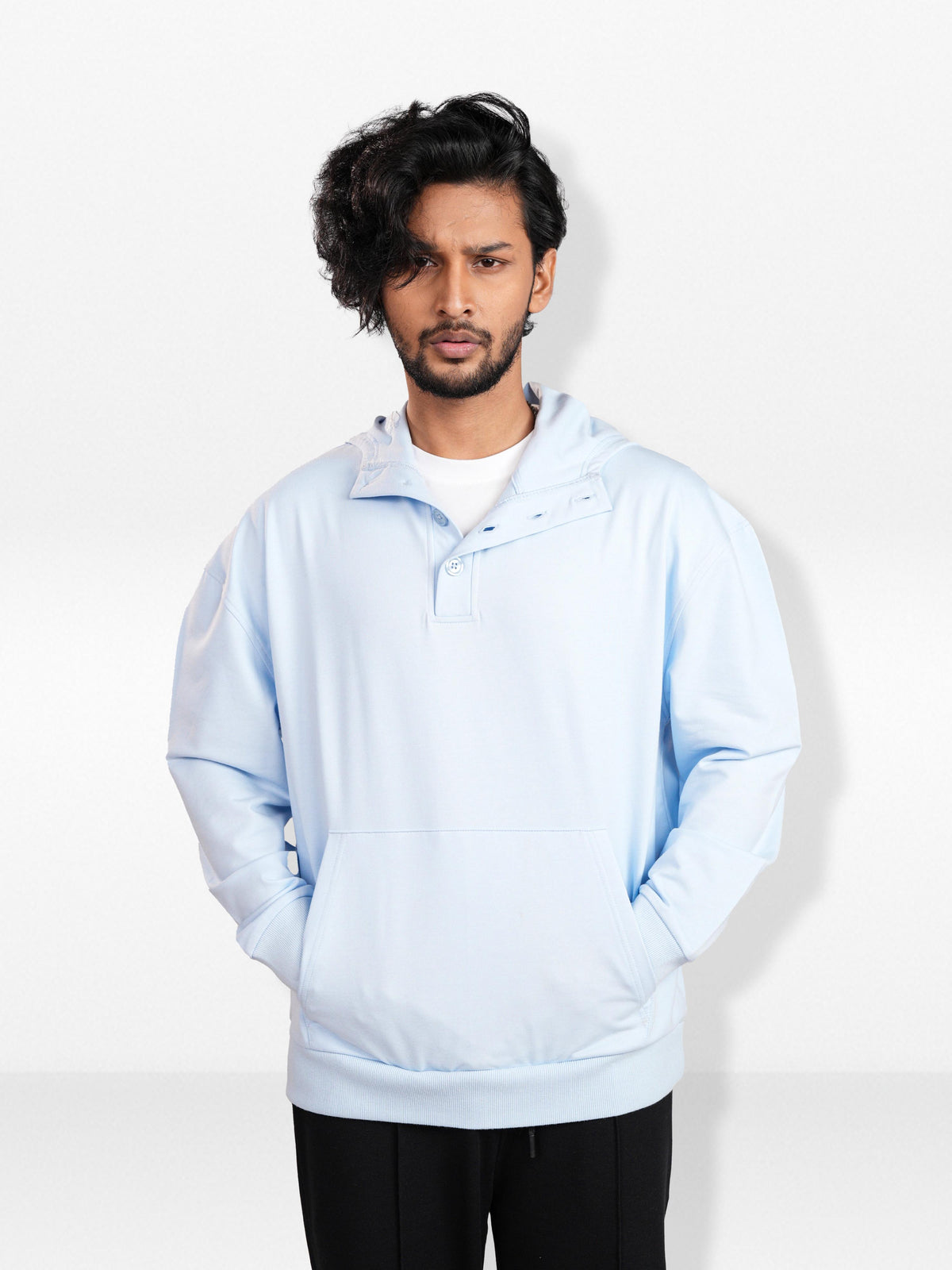 Men’s Henley Hoodie – Relaxed Fit Pullover | Long Sleeve Hooded with Button Placket & Kangaroo Pocket