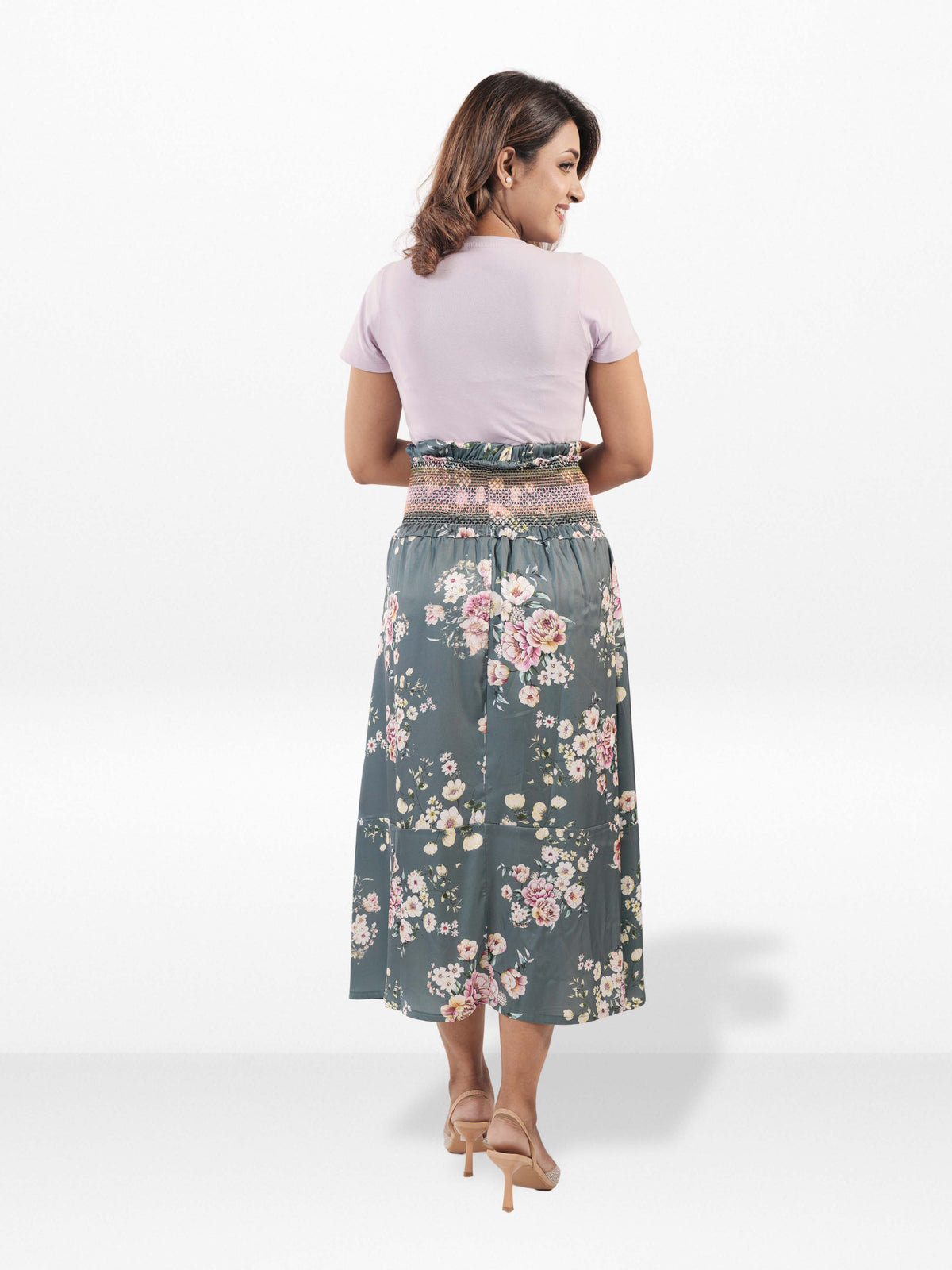 Women’s All Over Printed Maxi Skirt – Summer Pleated High Waist Casual Long Skirt
