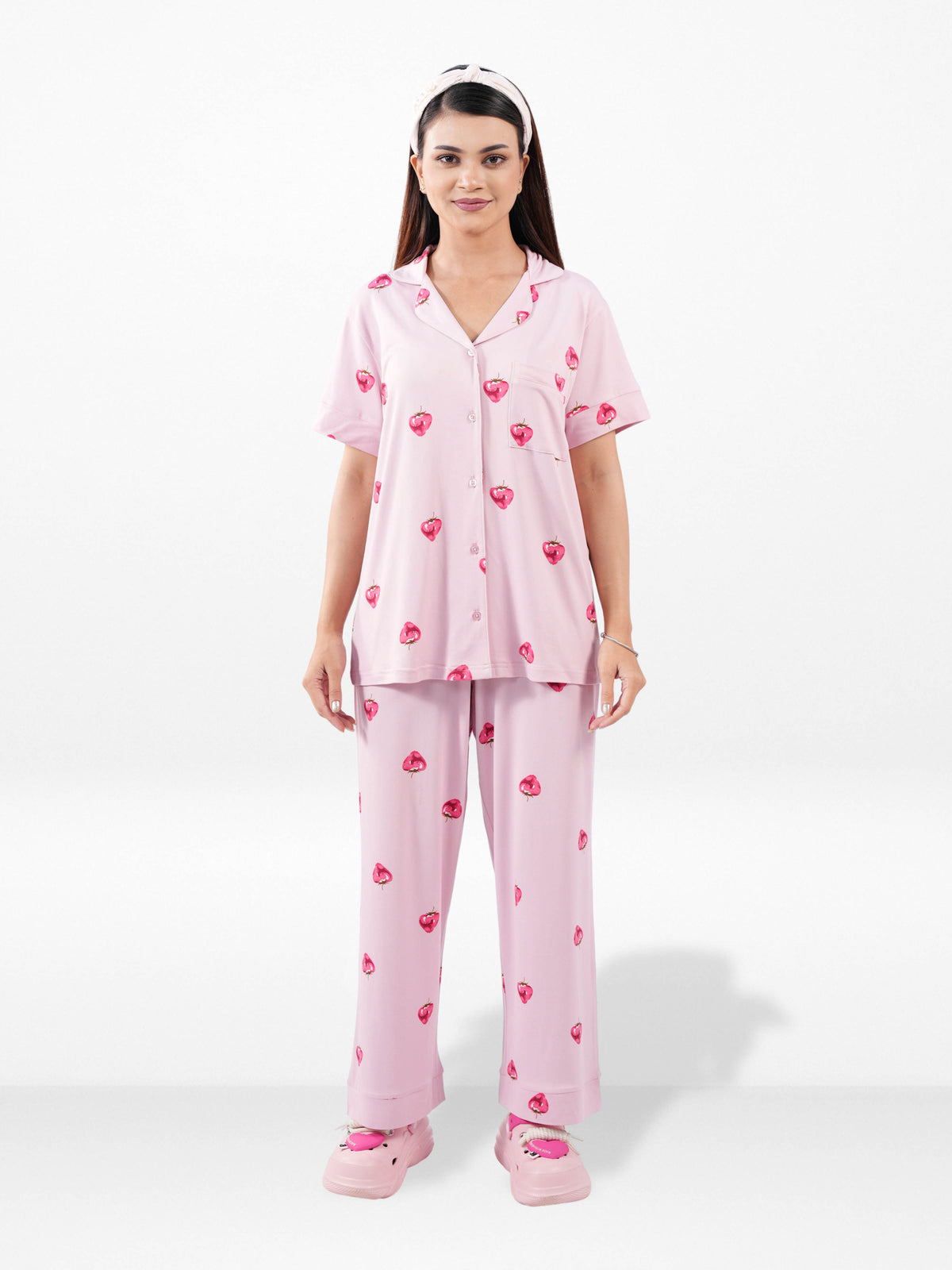 Women’s Printed Night Suit Set – Shirt & Pyjama | Soft Nightwear Dress, 2 Piece Sleepwear for Women, Comfortable Loungewear