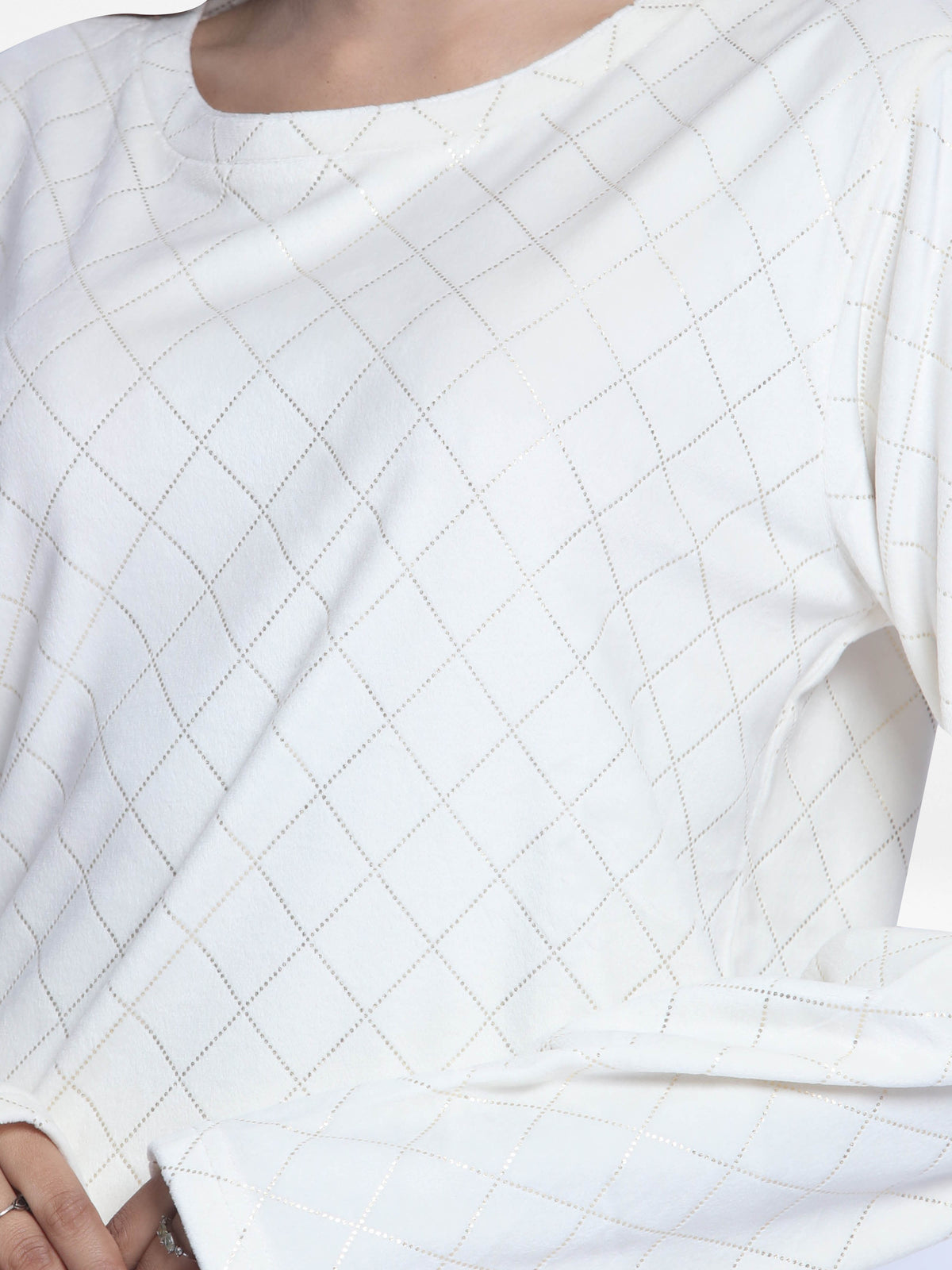 Women Velour Sleepwear Long Sleeve Pyjama Set White Foil Print