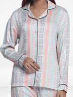 Women White MultistripSleepwear Long Sleeve Pyjama Set