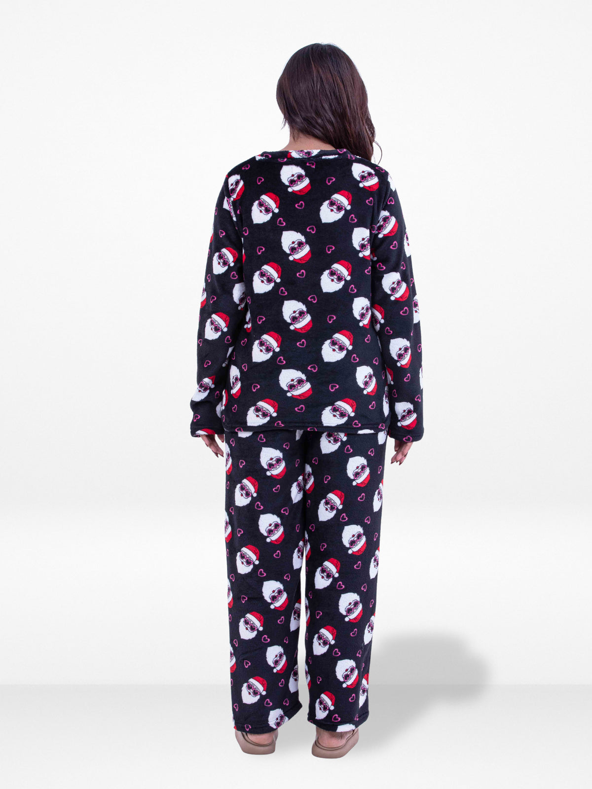 Women’s Black Santa Printed Pyjama Set – Long Sleeve Sleepwear | Cozy Winter Loungewear for Women