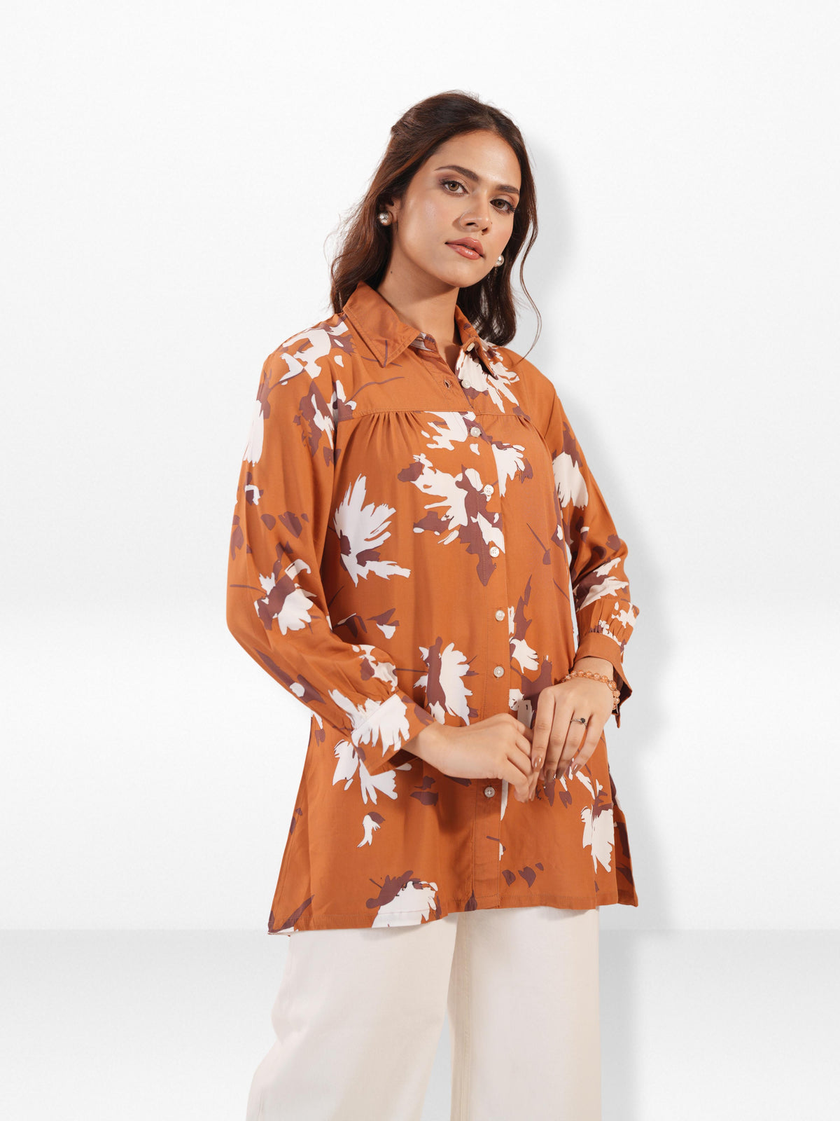 Women’s Floral Print Tunic Shirt – Long Sleeve Button-Up Blouse | Casual Loose Fit Top for Women