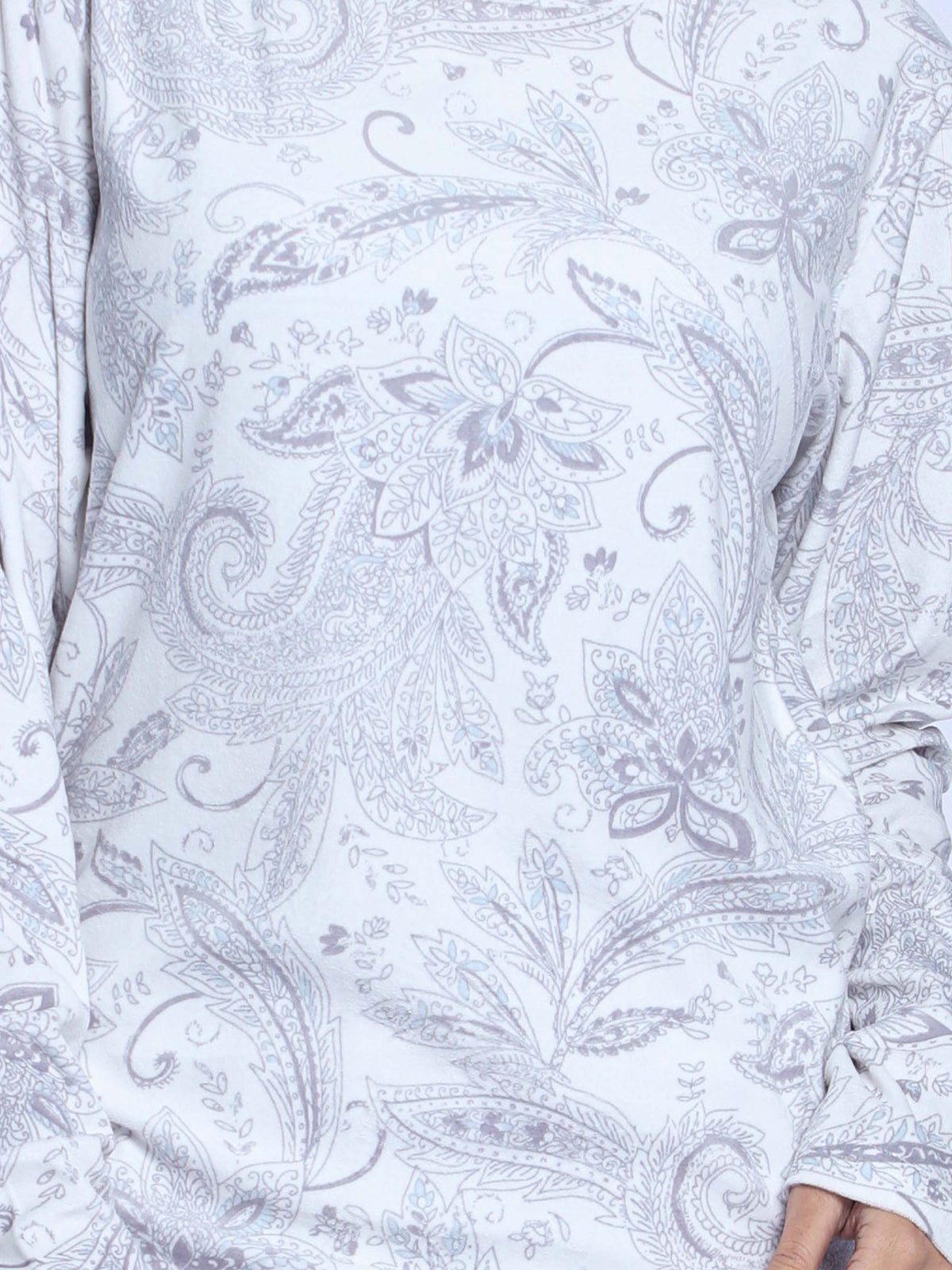 Women Velour Sleepwear Long Sleeve Pyjama Set White