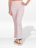 Women’s Printed Palazzo Pants | Wide Leg Lounge Trousers for Women | Soft Stretch Yummy Rib Fabric | Casual & Party Wear Bottoms - Egret