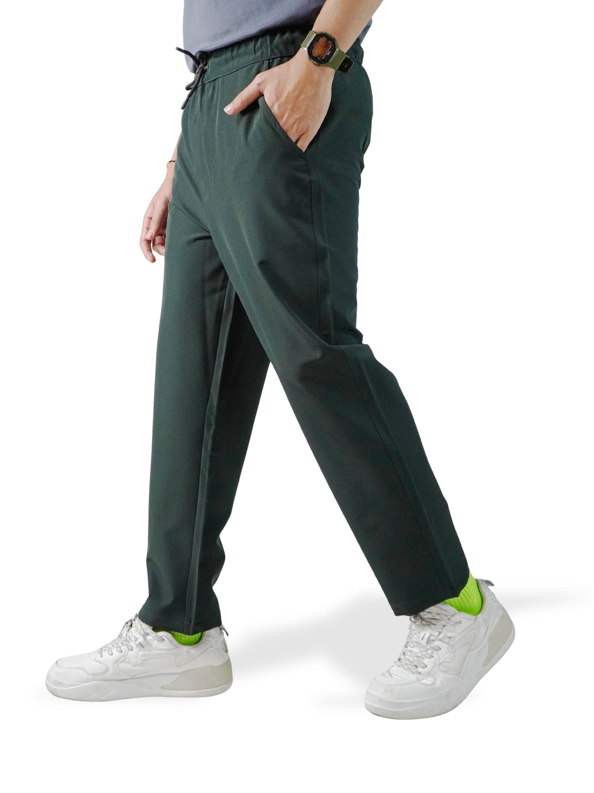Men’s Relaxed Fit Trousers – Elastic Waist with Drawstring, Casual Pants with Fake Fly & Side Pockets ,Comfortable Everyday Wear