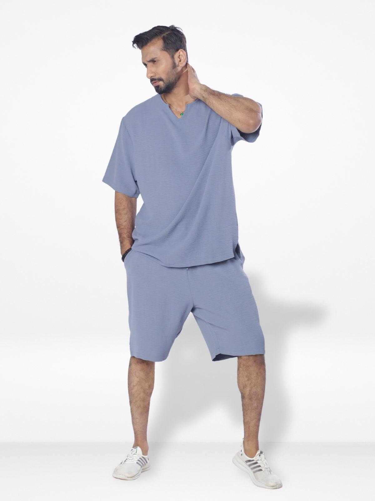 Men's Short Sleeve Shirt & Short Pant Set| Slate Blue