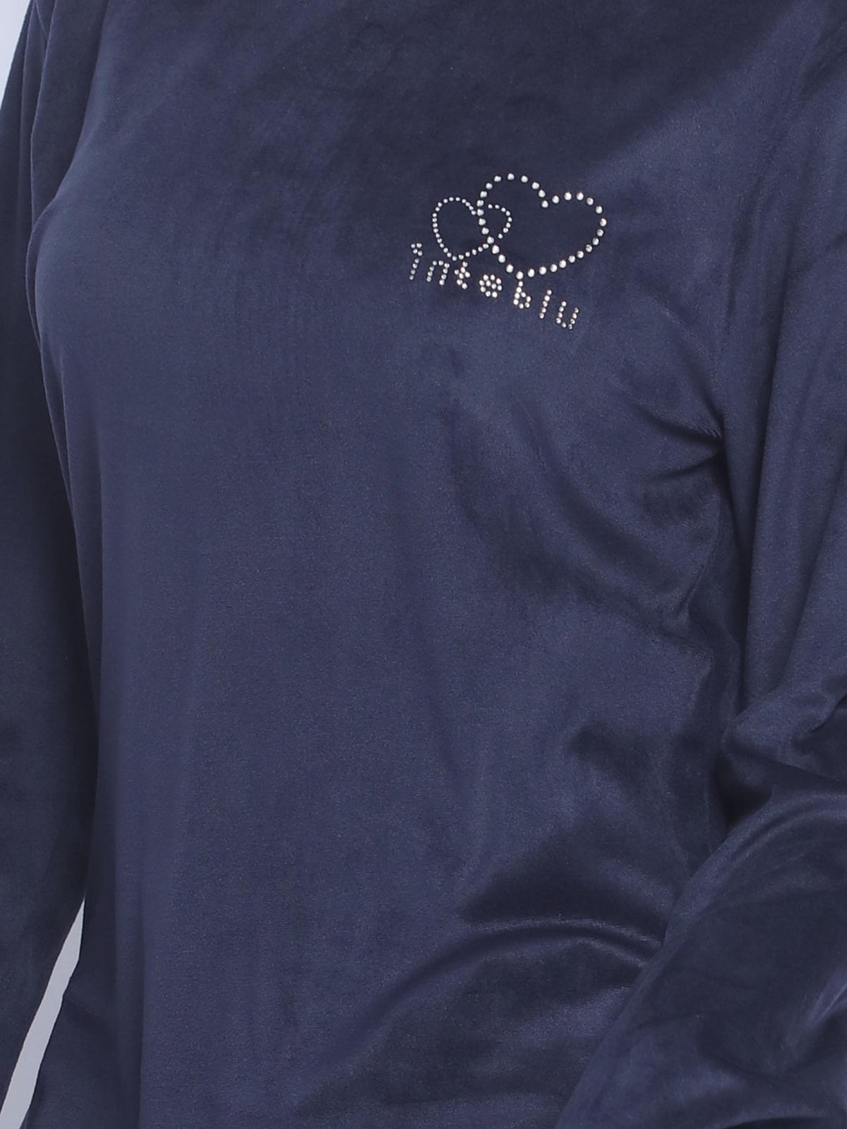 Women Velour Sleepwear Long Sleeve Pyjama Set Navy