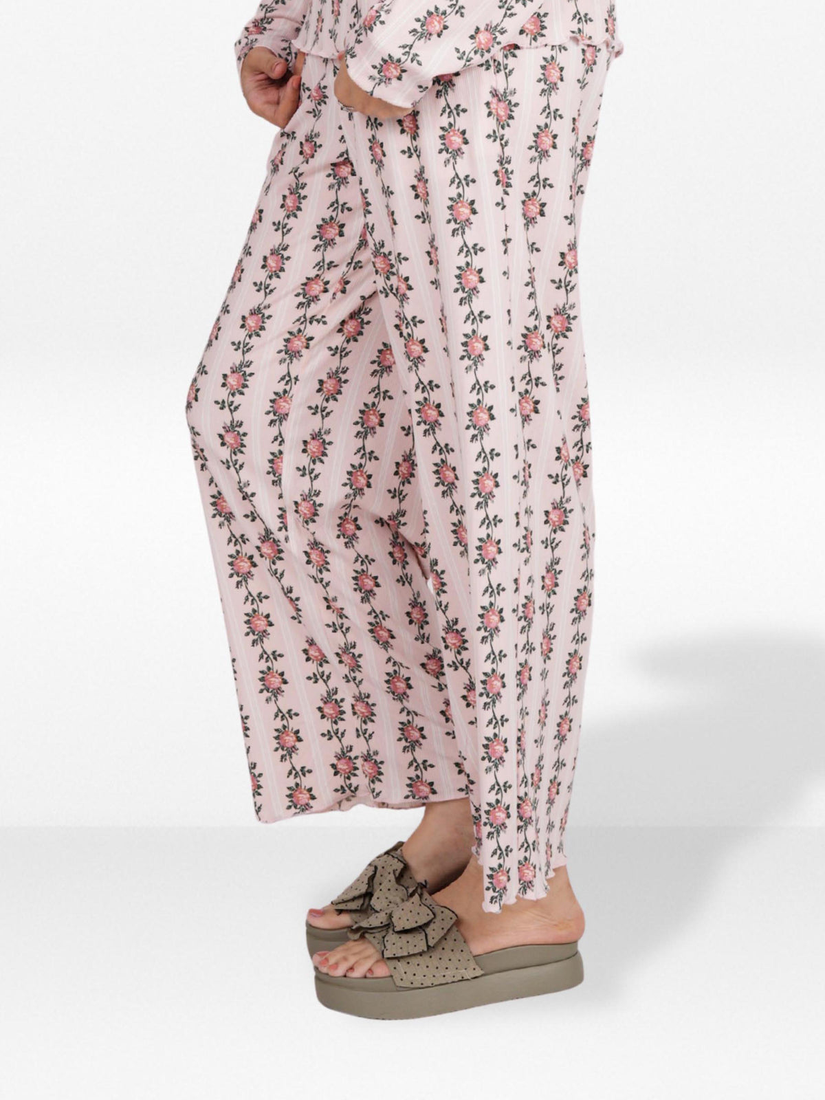 Women's Floral Printed Wide Leg Pants – Soft Yummy Rib Casual Trousers