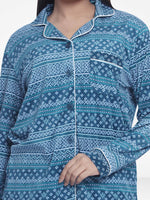 Women Velour Sleepwear Long Sleeve Green Aop Pyjama Set