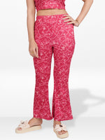 Women’s Printed Palazzo Pants | Wide Leg Lounge Trousers for Women | Soft Stretch Yummy Rib Fabric | Casual & Party Wear Bottoms - Crimson
