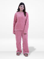 Women’s Fur Fabric Pyjama Set – Soft & Cozy 2-Piece Winter Nightwear | Long Sleeve Sleepwear Top and Bottom Set