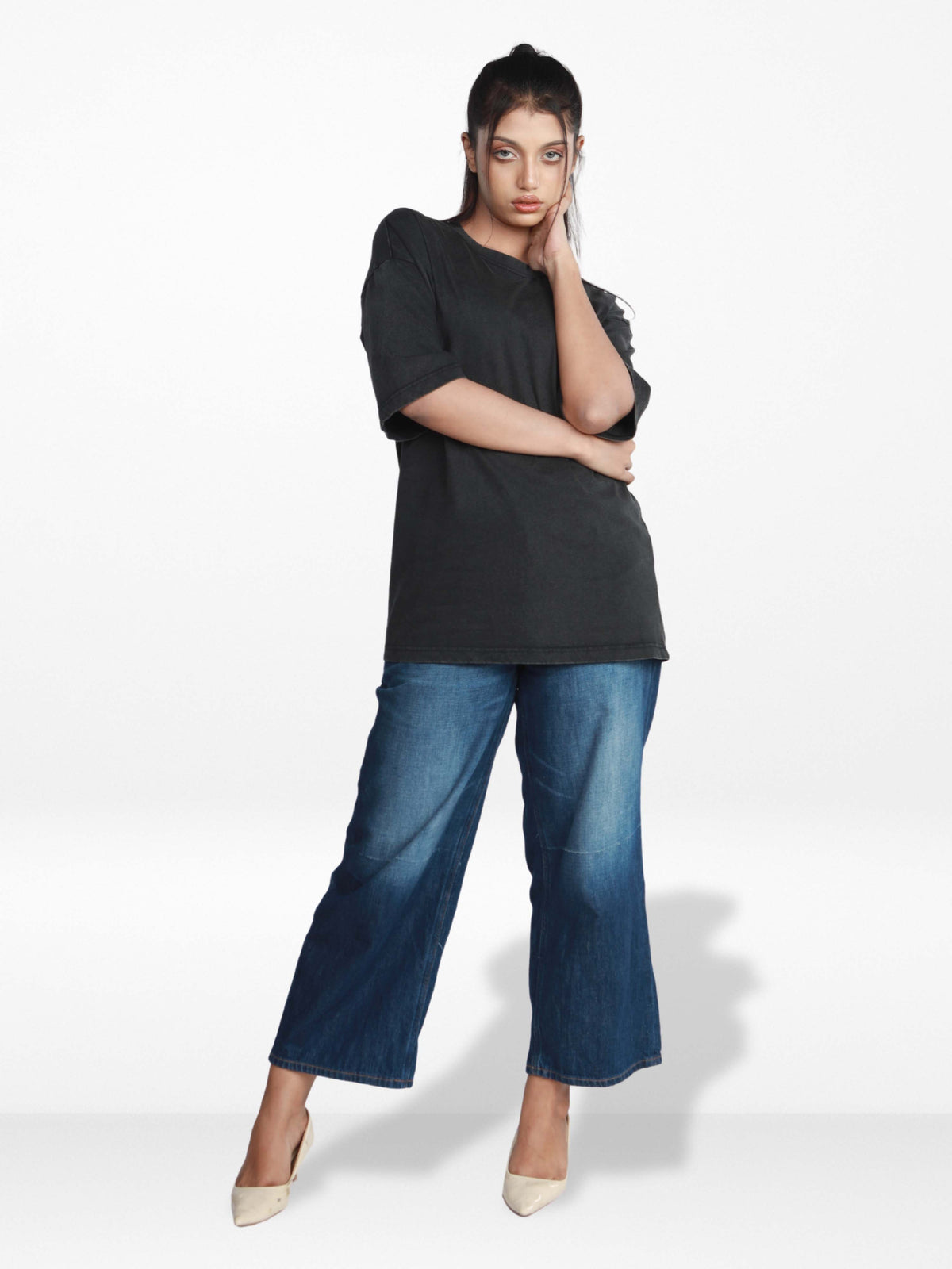 Unisex Drop Shoulder T-Shirt – Classic Solid Short Sleeve Acid wash Tee, Cotton Blend Comfortable Casual Wear- Black