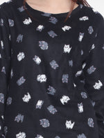 Women's Micro Polar Fleece Cute Cartoon Cat Print Crew Neck Long Sleeve Pyjama Set