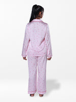 Women’s Satin Pajama Set – Long Sleeve Button Down with Notch Collar & Contrast Piping | 2 Piece Silk Sleepwear with Long Pants