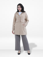 Women’s Soft Pastel Longline Hooded Jacket –Casual Outerwear with Snap Button Closure & Side Pockets