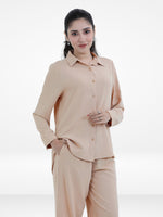 Women Solid Color Co-Ord Set| Long Sleeve| Beige