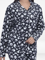 Women Velour Sleepwear Long Sleeve Dark Grey Aop Pyjama Set