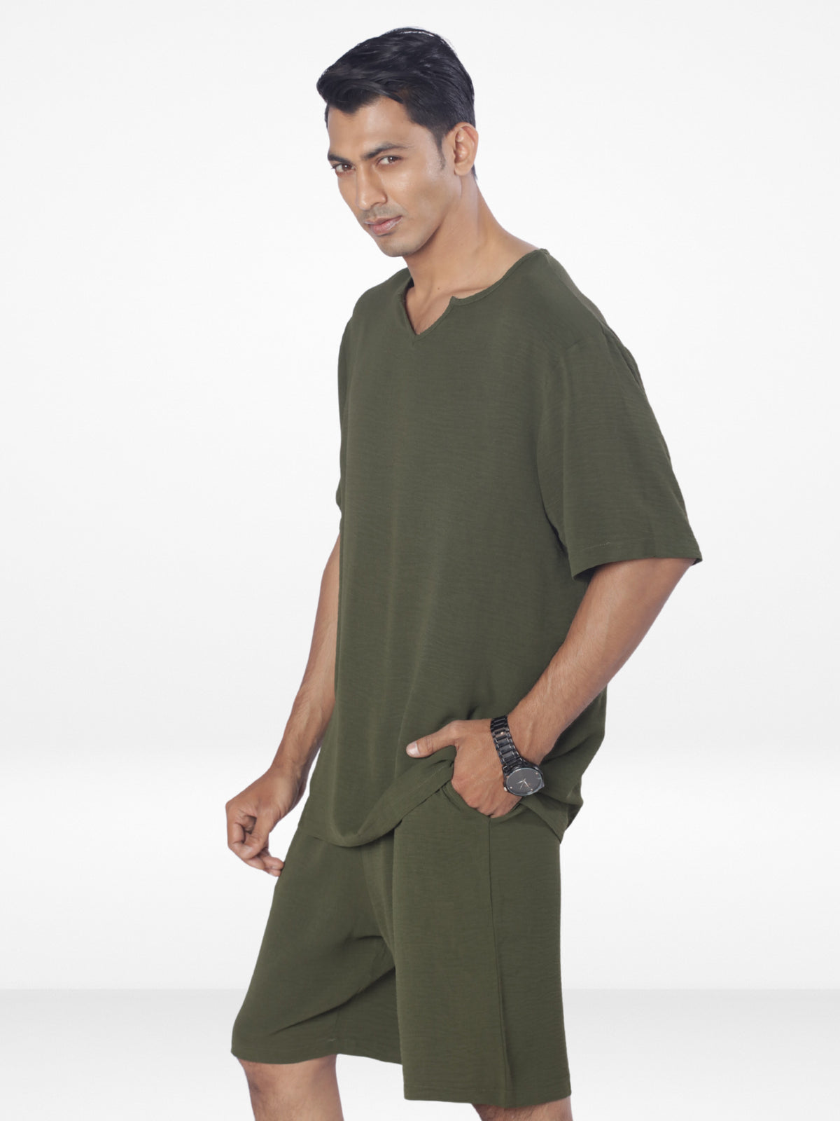Men's Short Sleeve Shirt & Short Pant Set| Olive|